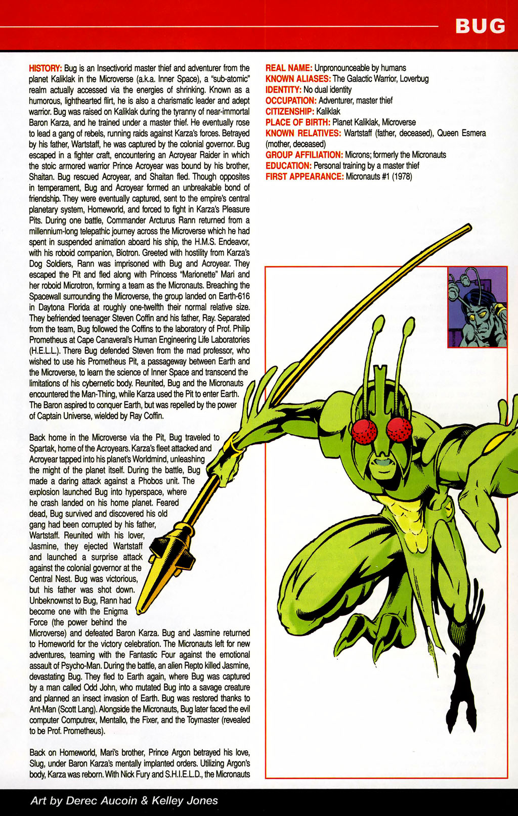 Marvel Universe biography page 1 for Bug