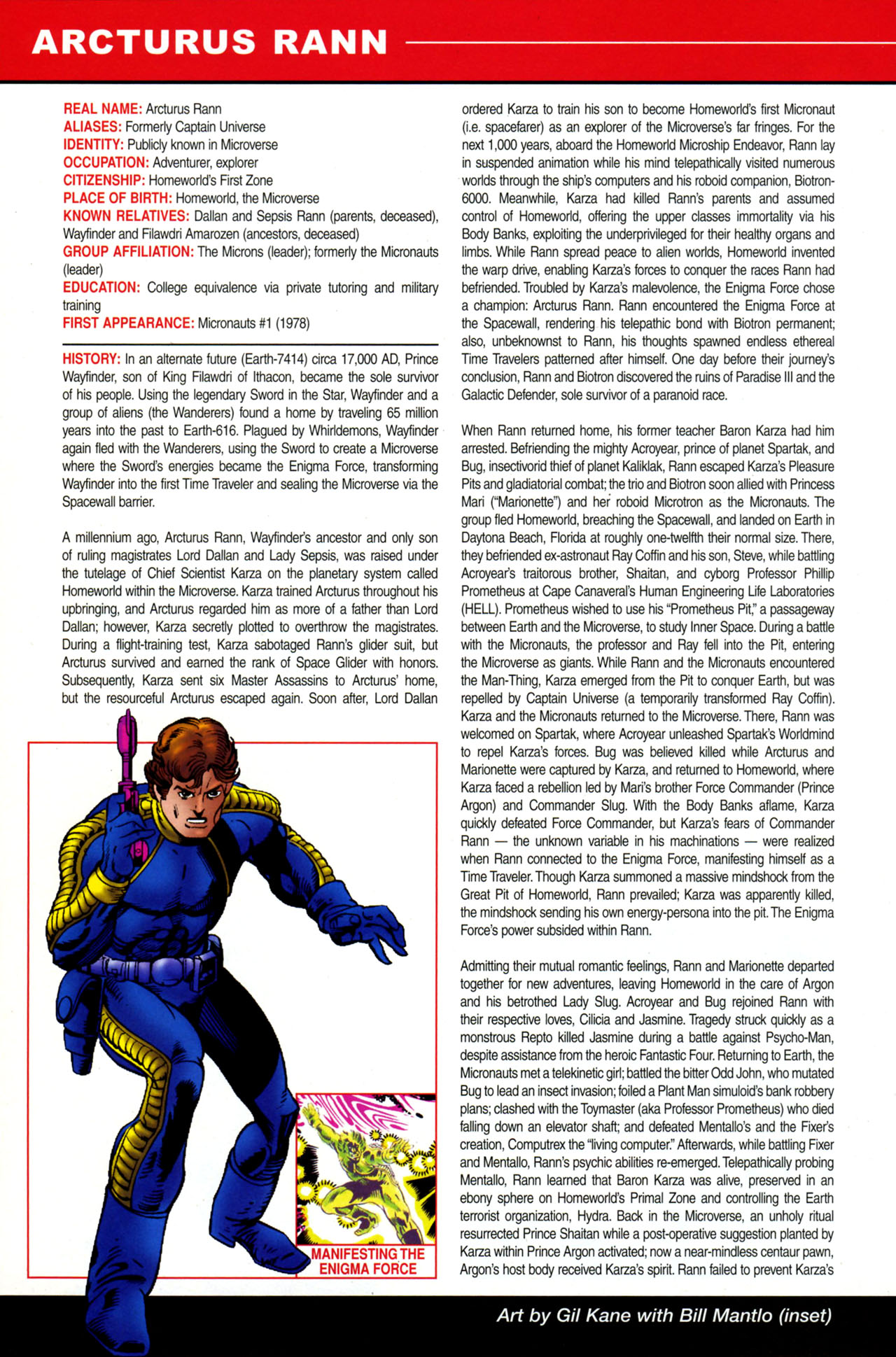 Marvel Universe biography page 1 for Arcturus Rann