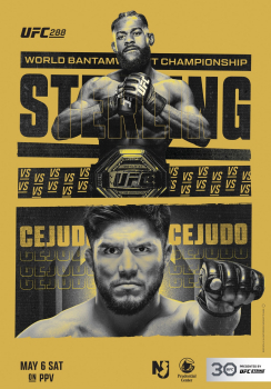 A poster or logo for UFC 288: Sterling vs. Cejudo.