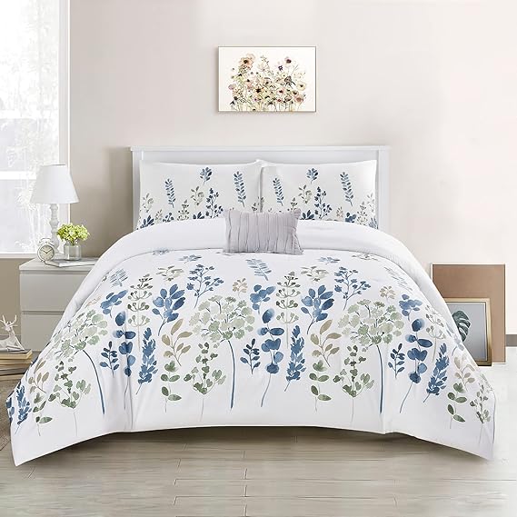 Flowers Watercolor Printing 4pc Comforter Set