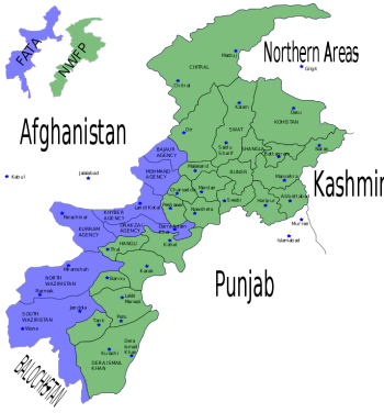 The blue portion of this map shows Pakistan's seven semi-autonomous Tribal Agencies.